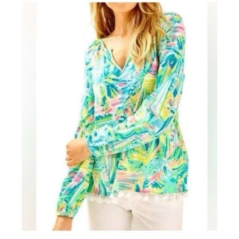 Lilly Pulitzer Linzy Tassel‎ Top Women’s Size M Sea Salt And Sun Colorful Knit